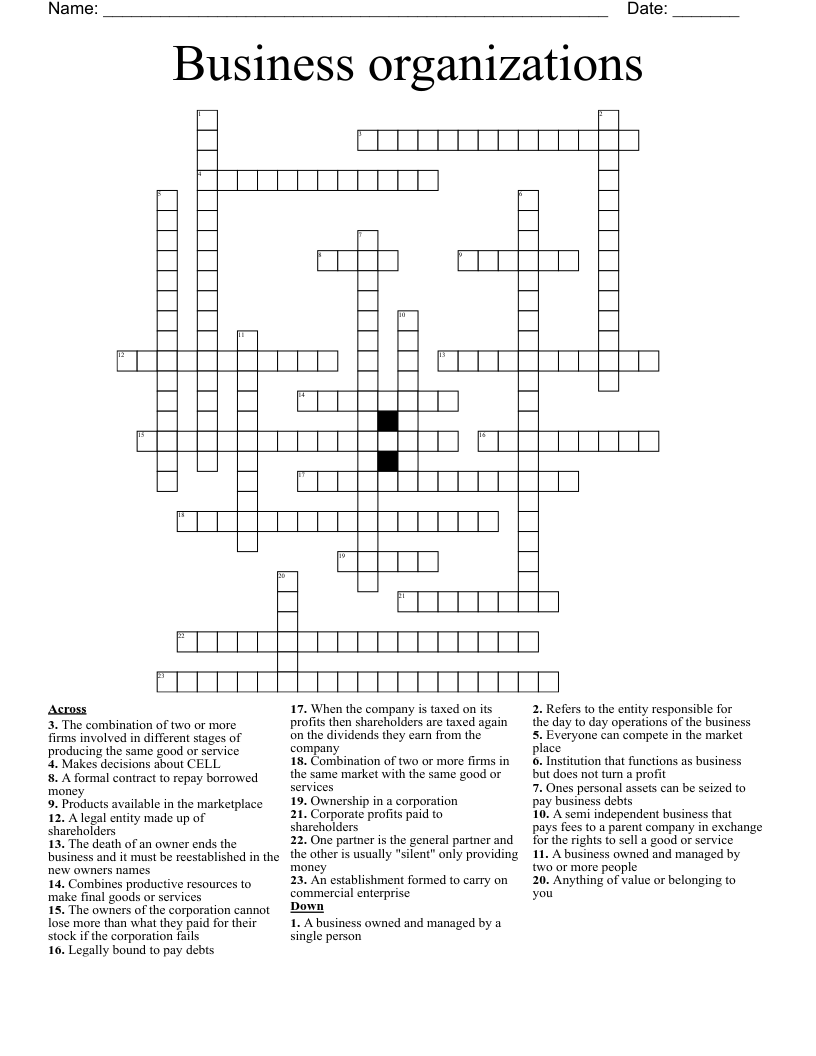 Business organizations  Crossword