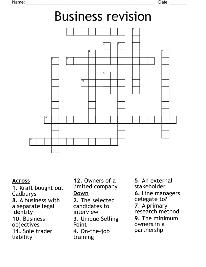 Business revision Crossword