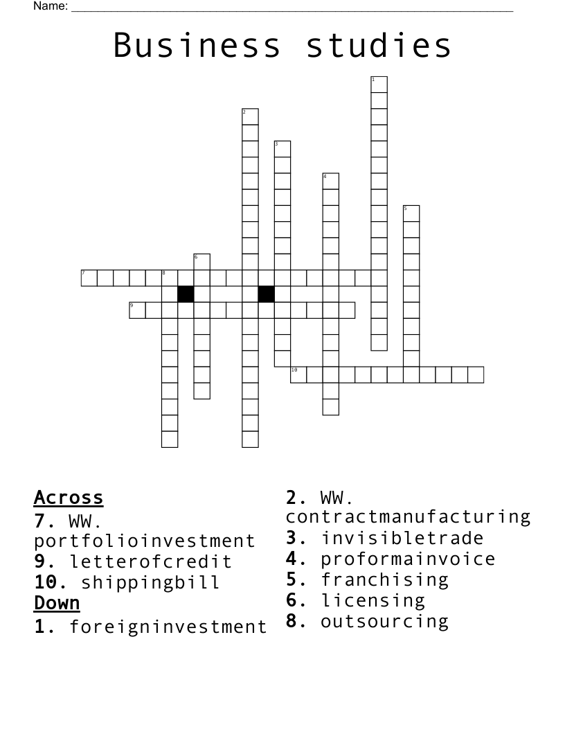 Business studies Crossword