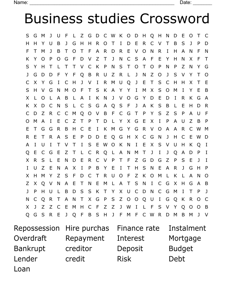 Business studies Crossword Word Search