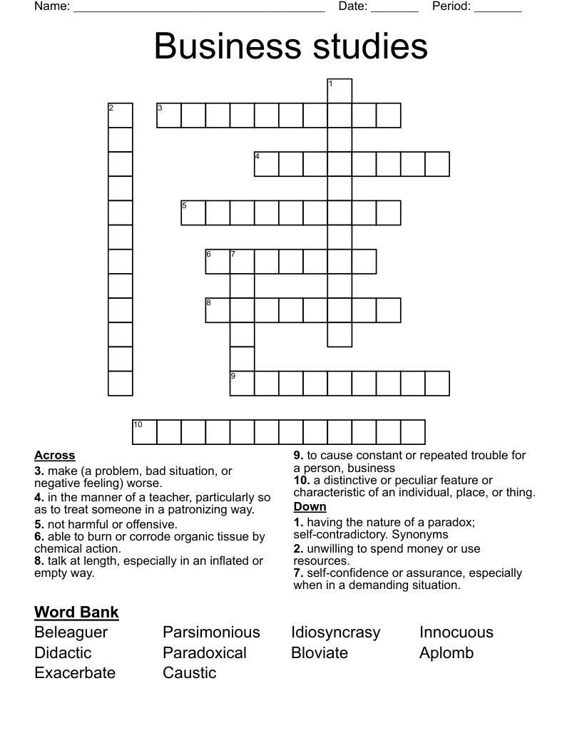 Business studies  Crossword