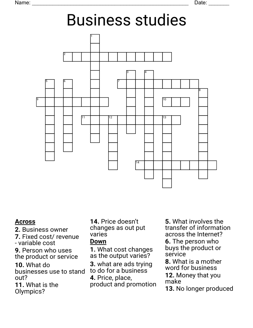 Business studies  Crossword