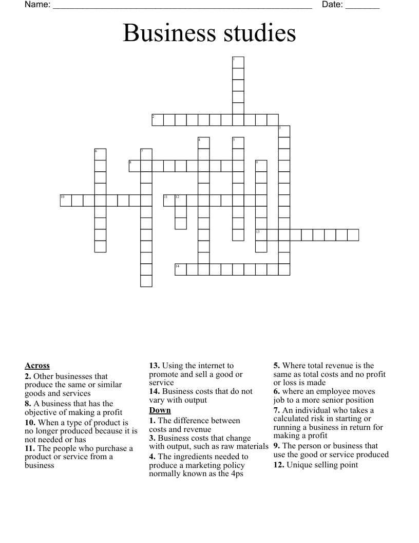 Business studies  Crossword
