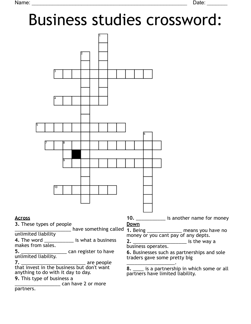 Business studies crossword: