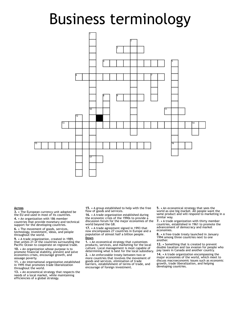 Business terminology Crossword