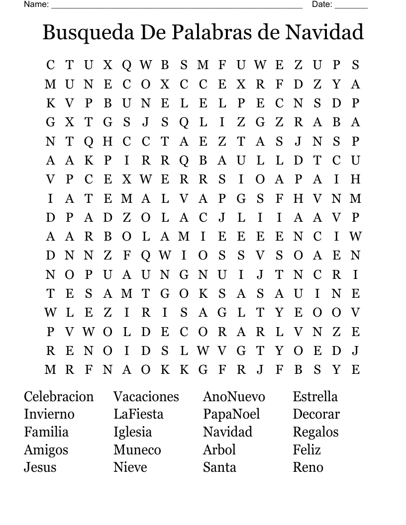 Busqueda De Palabras de Navidad Word Search