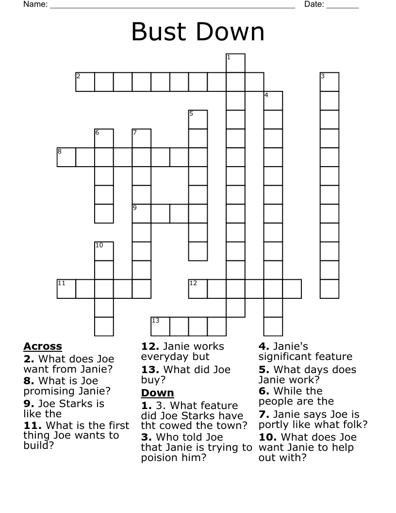 Bust Down Crossword