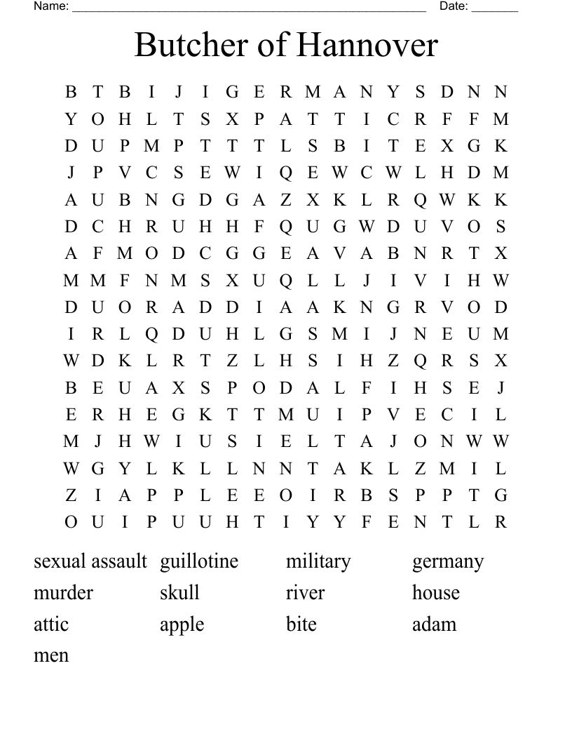 Butcher of Hannover Word Search