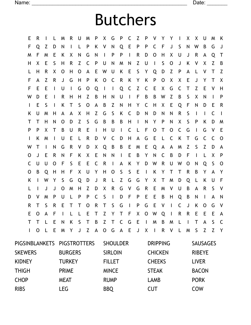 Butchers Word Search