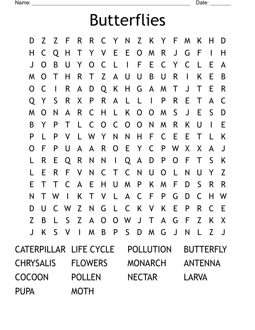 Butterflies Word Search