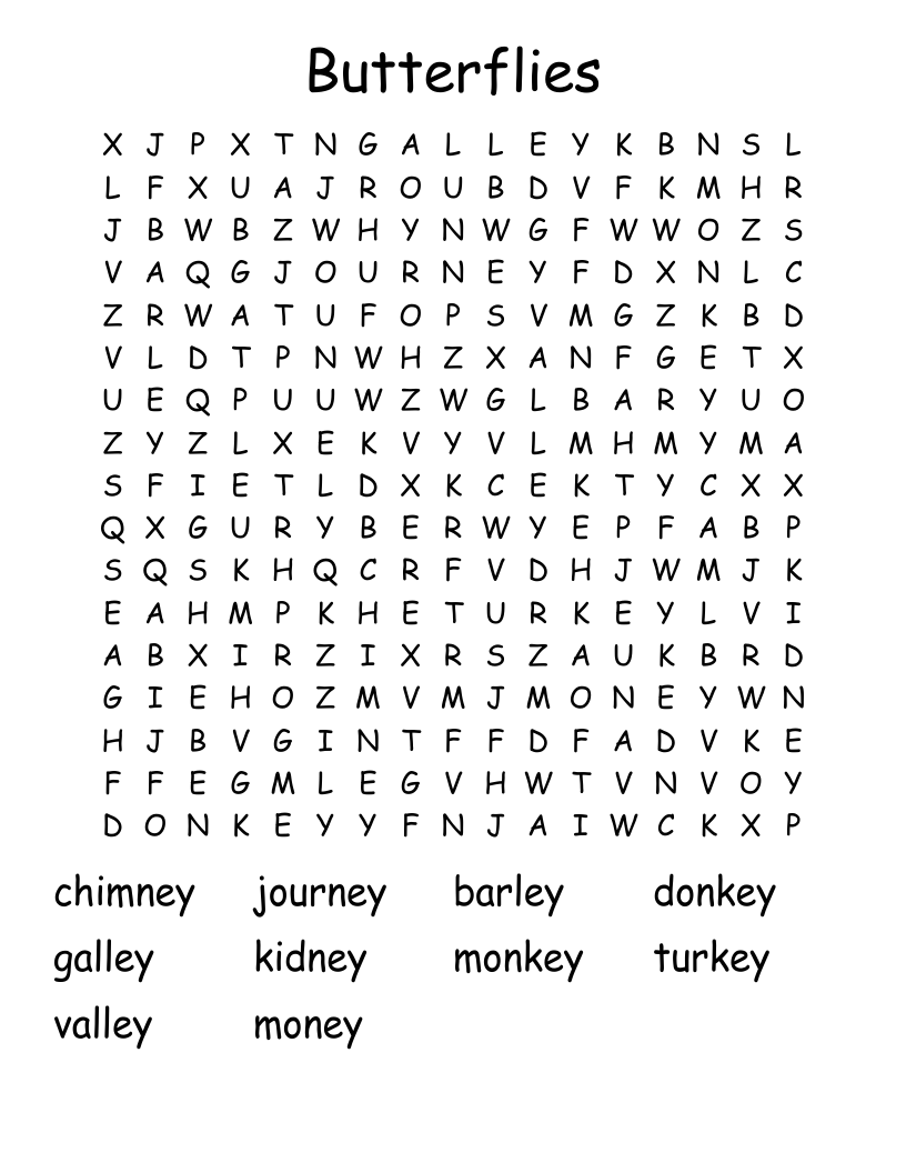 Butterflies Word Search