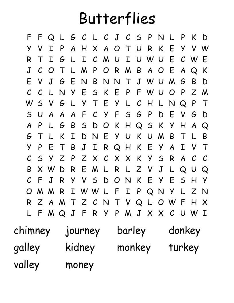 Butterflies Word Search