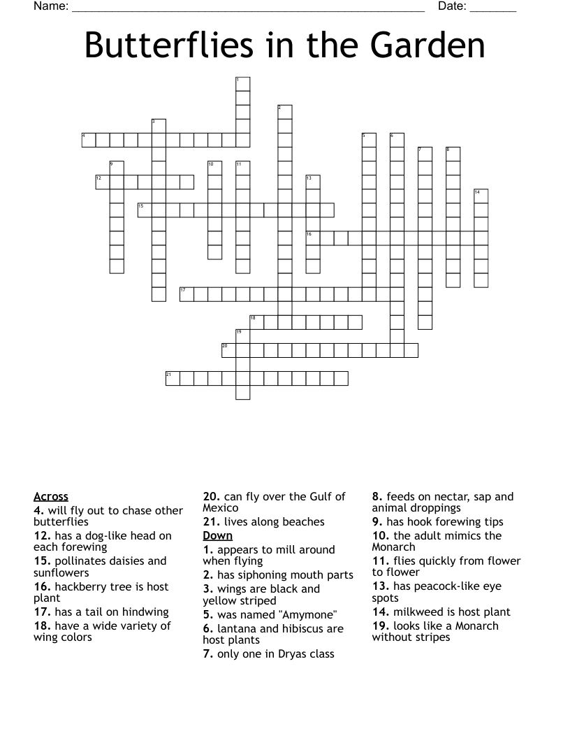 Butterflies in the Garden Crossword
