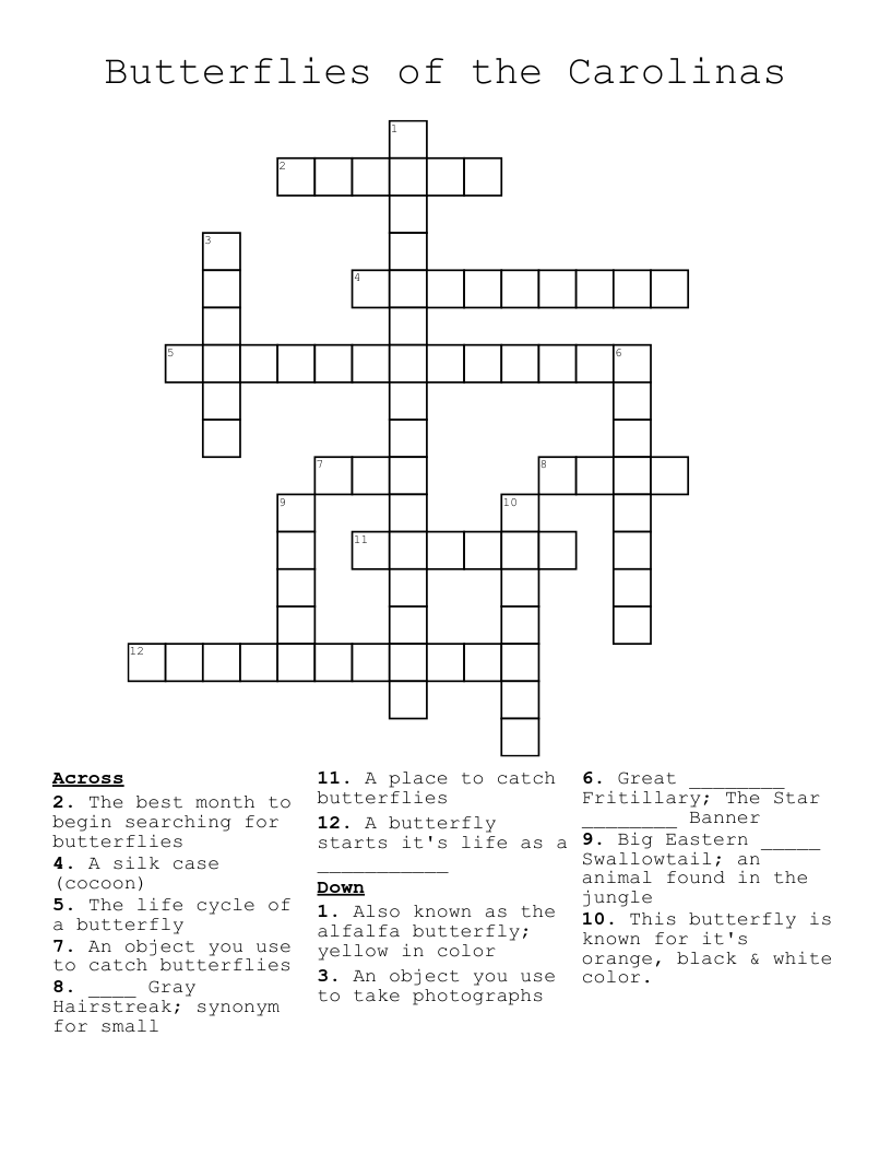 Butterflies of the Carolinas  Crossword