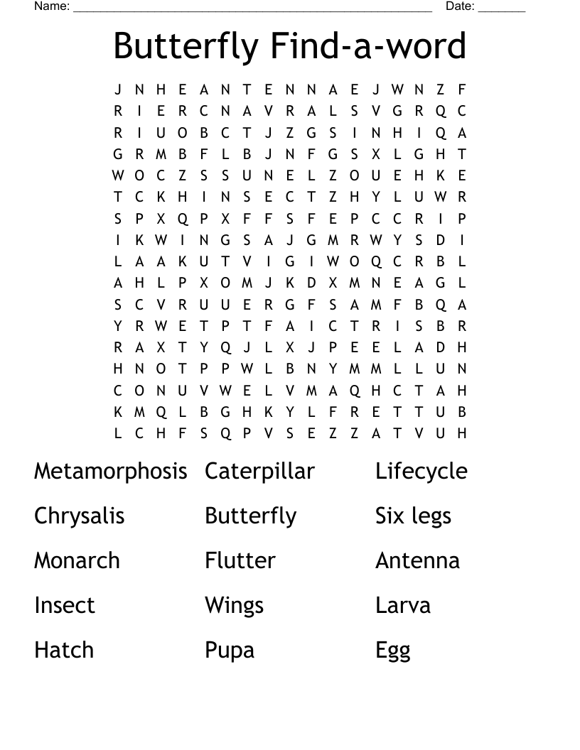 Butterfly Find-a-word Word Search