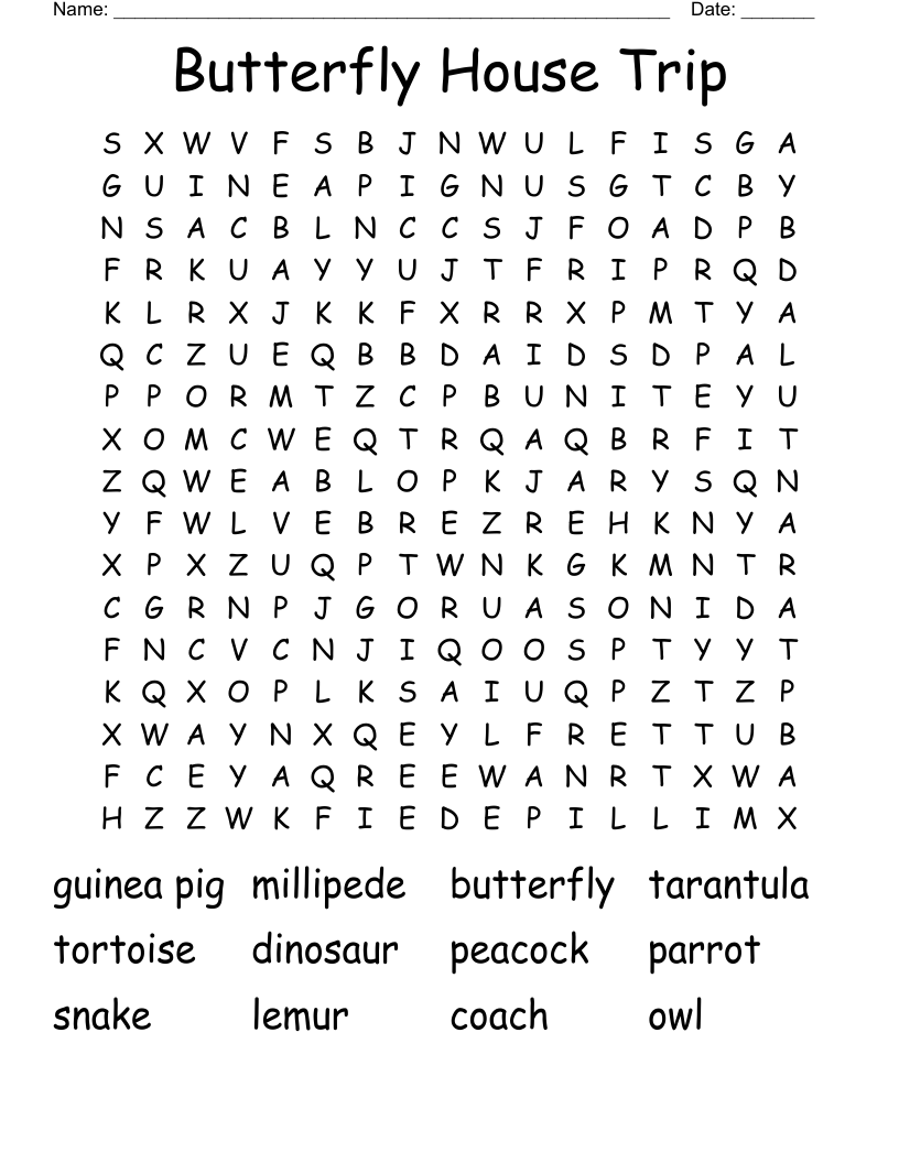 Butterfly House Trip Word Search