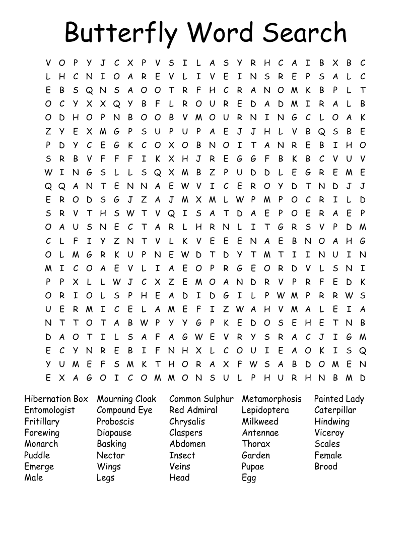 Butterfly Word Search