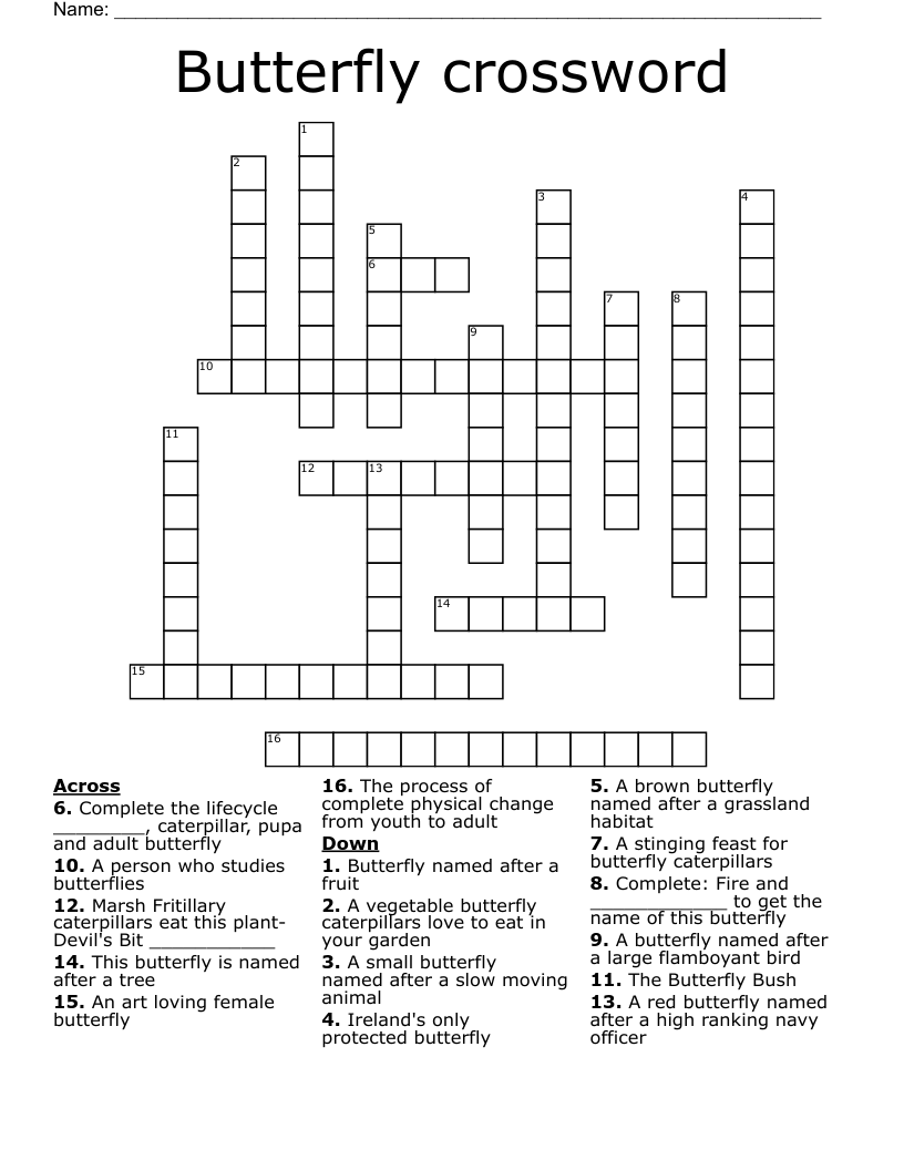 Butterfly crossword