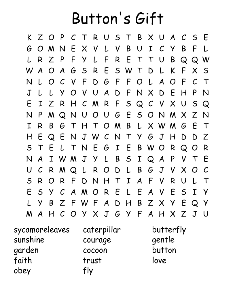 Button's Gift Word Search