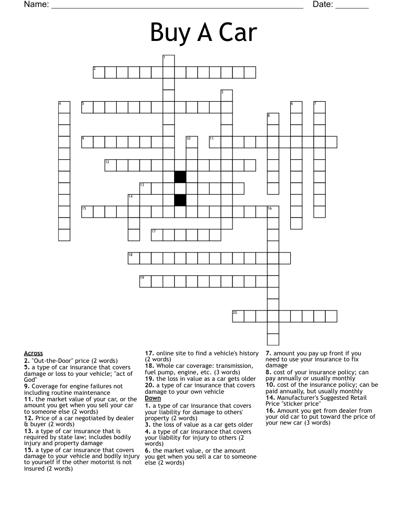 Buy A Car Crossword