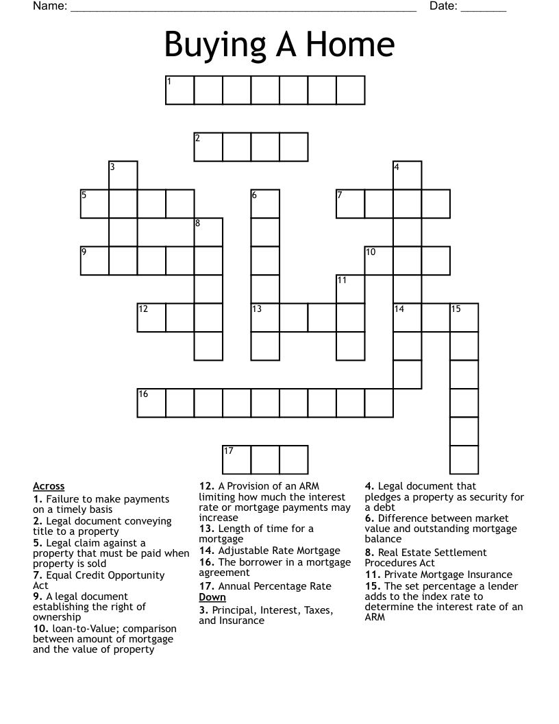 Buying A Home Crossword
