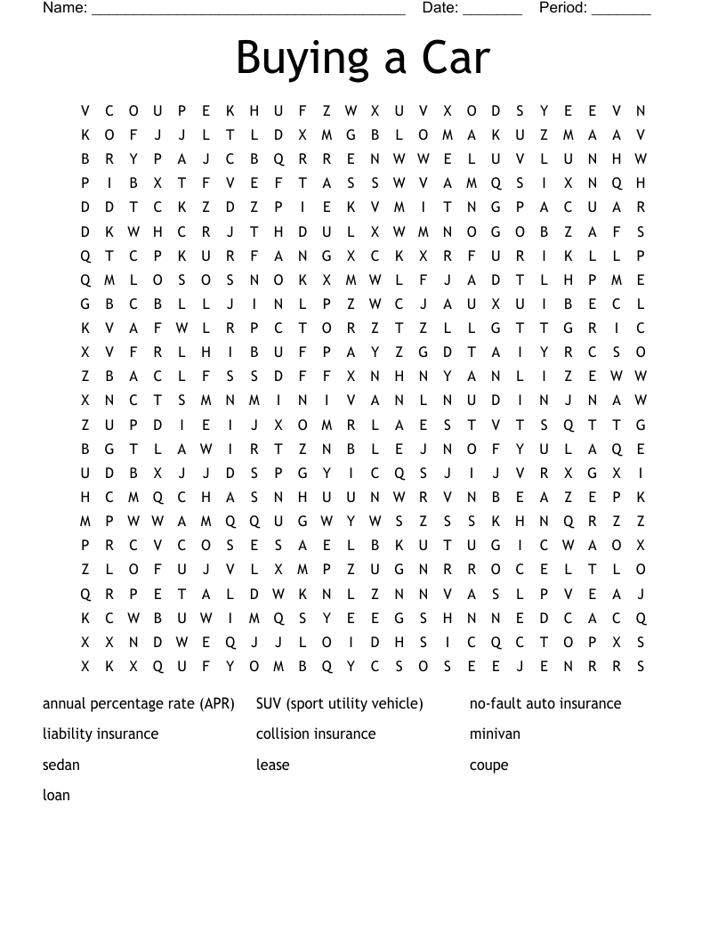 Buying a Car Word Search
