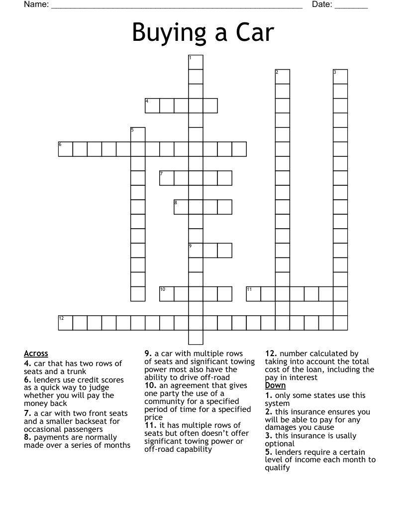 Buying a Car Crossword