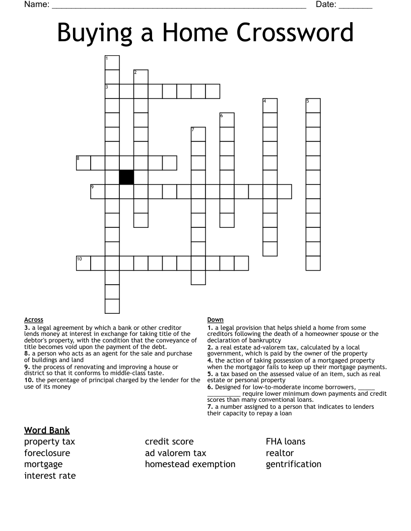 Buying a Home Crossword