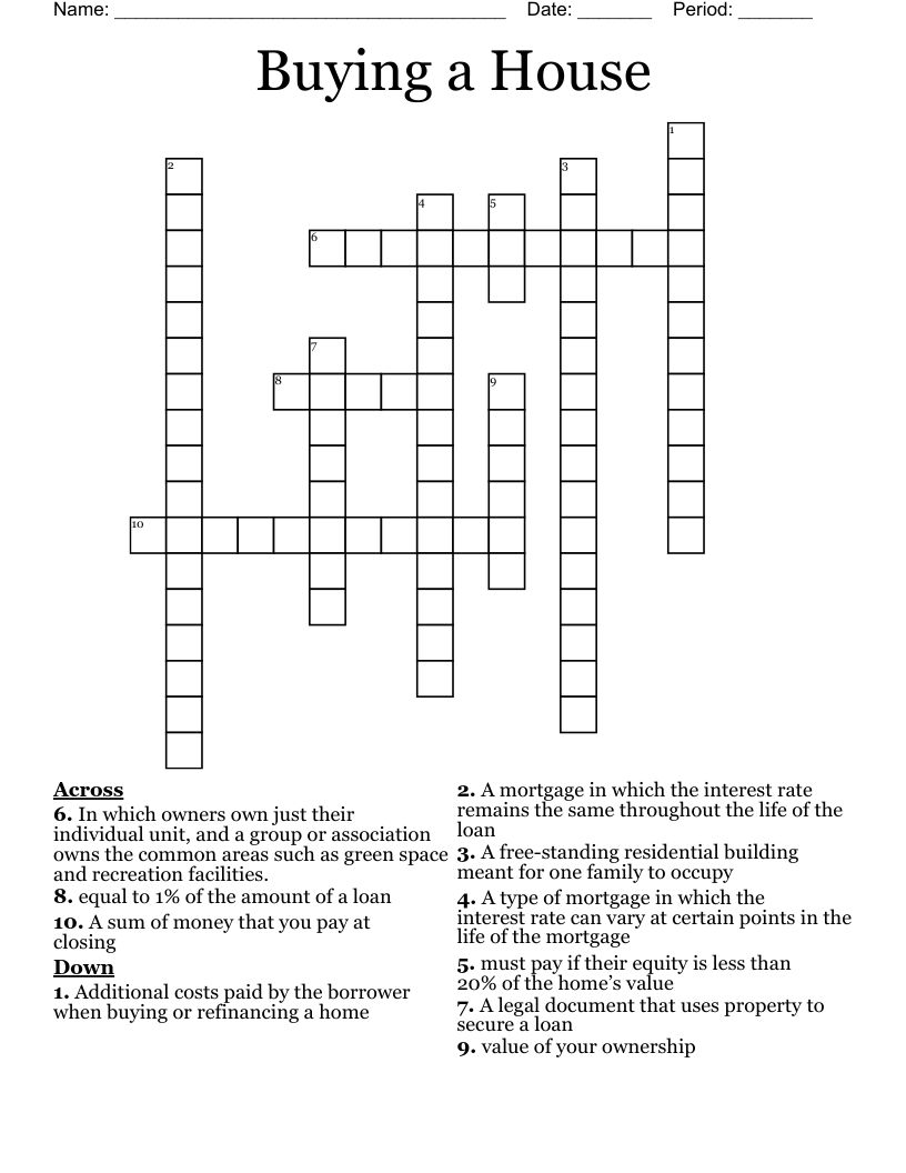 Buying a House Crossword