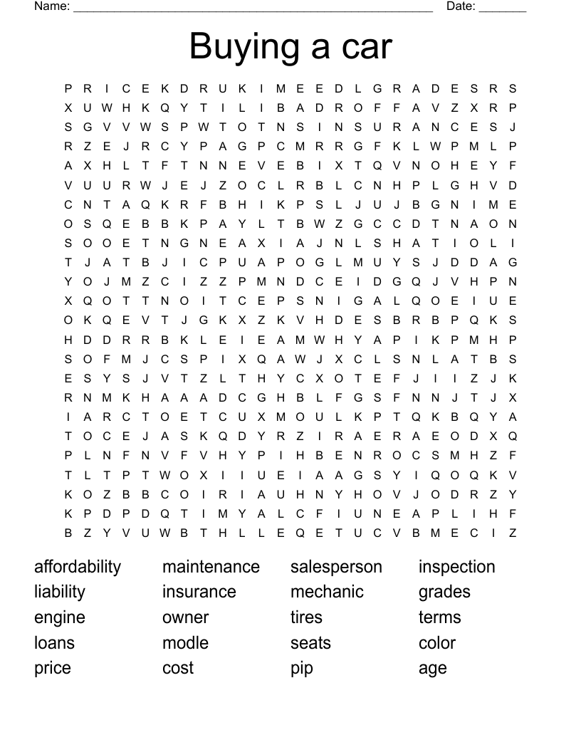 Buying a car Word Search