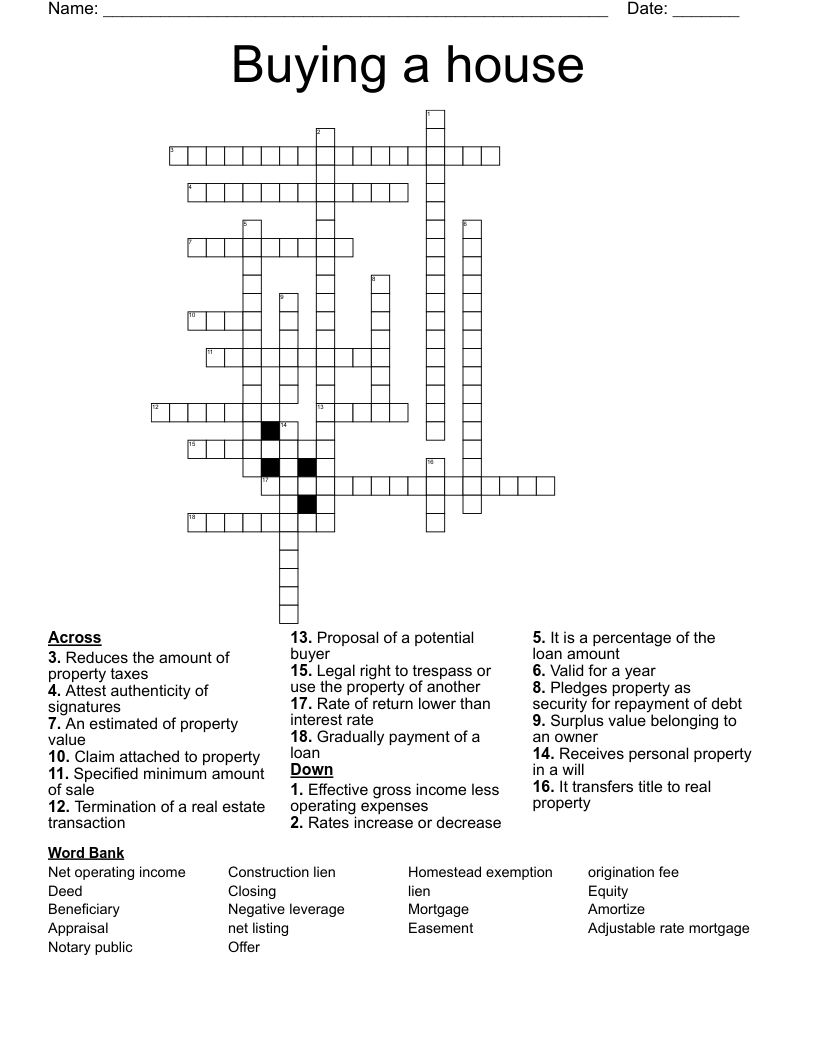 Buying a house Crossword