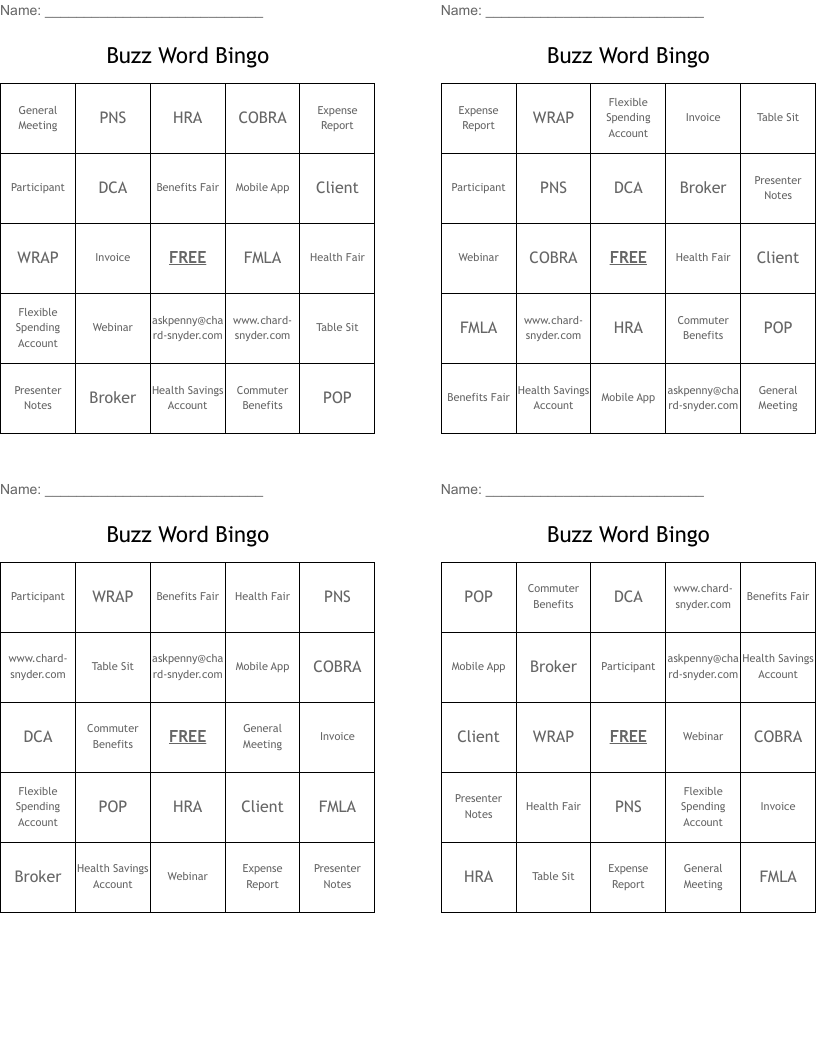 Buzz Word Bingo