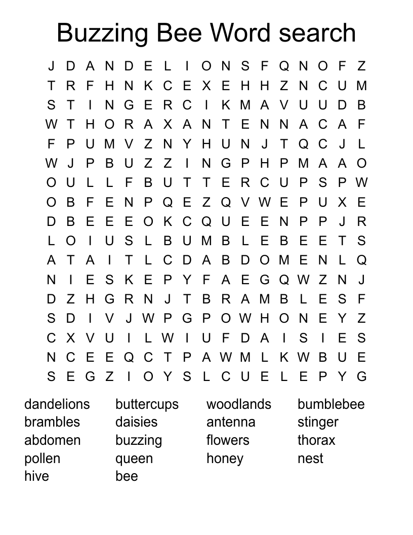 Buzzing Bee Word search 