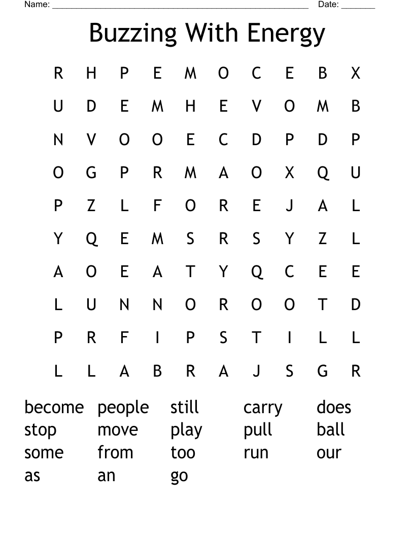 Buzzing With Energy Word Search
