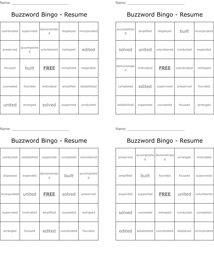 Buzzword Bingo - Resume