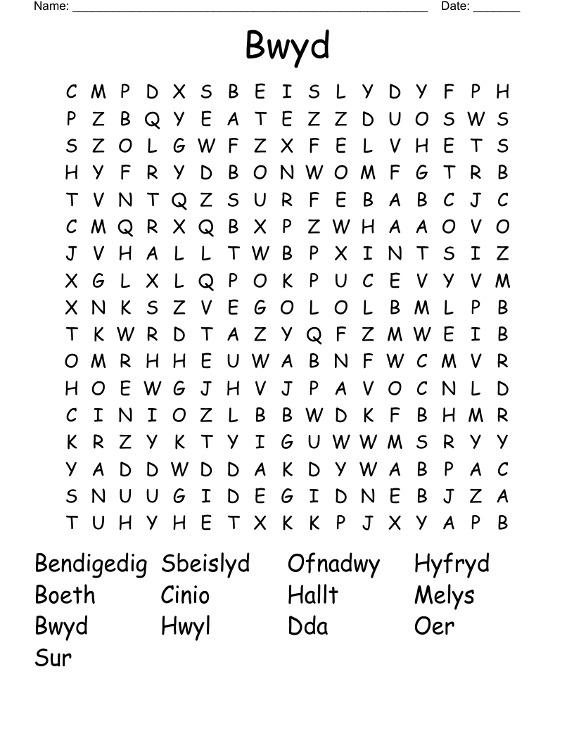 Bwyd Word Search