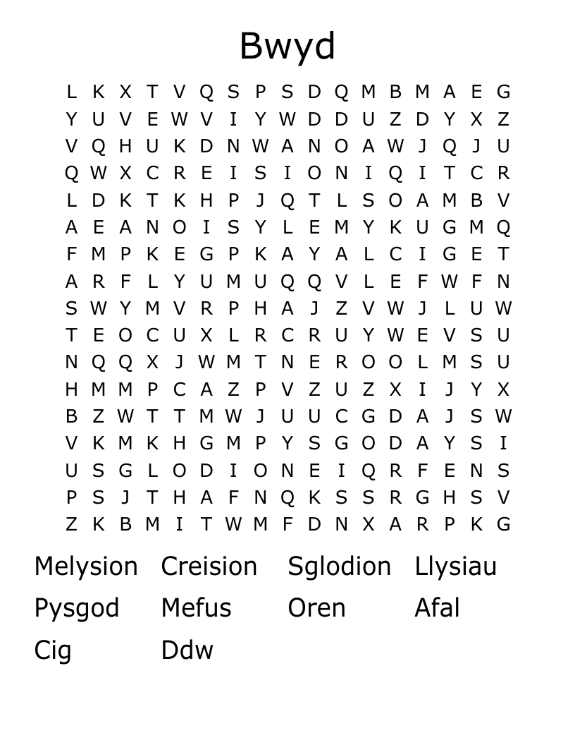 Bwyd Word Search