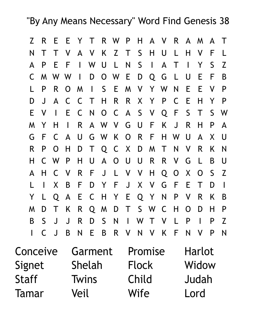 "By Any Means Necessary" Word Find Genesis 38 Word Search