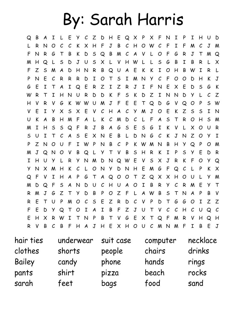 By: Sarah Harris Word Search
