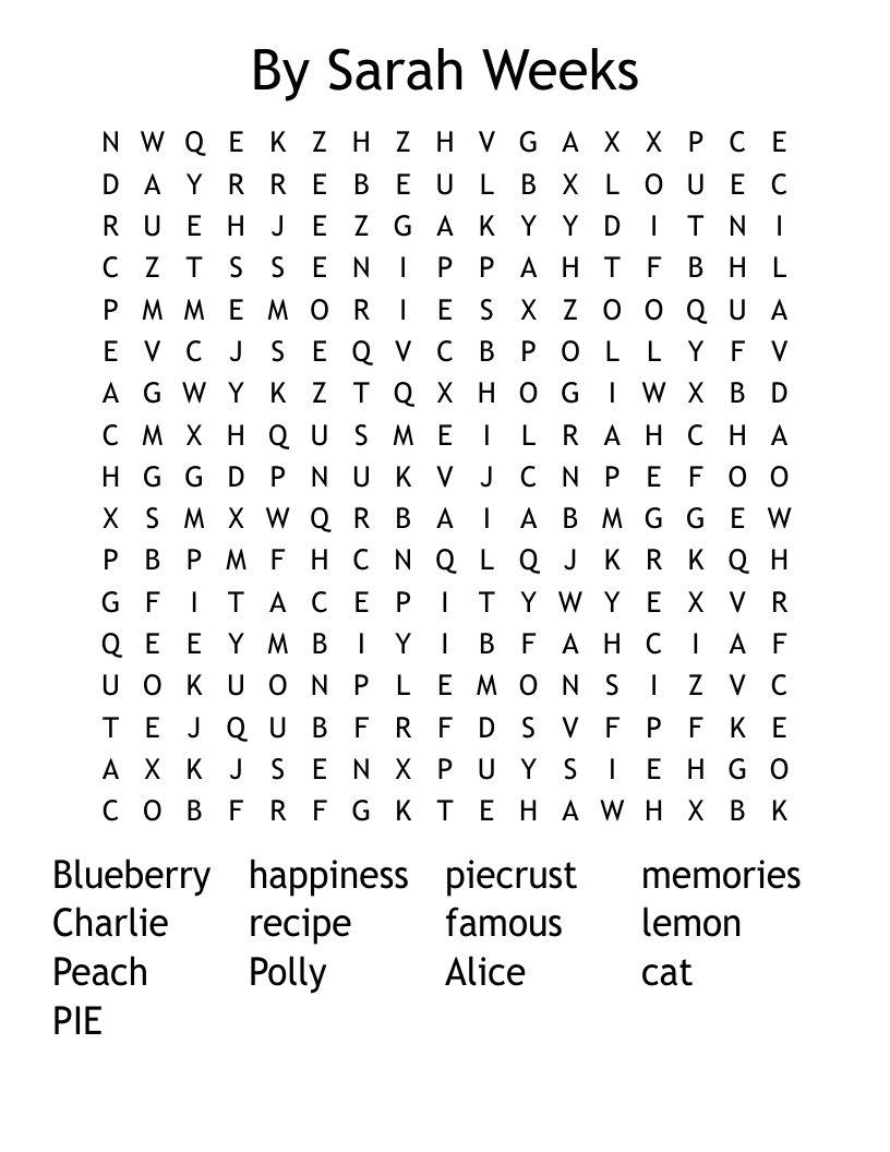 By Sarah Weeks Word Search