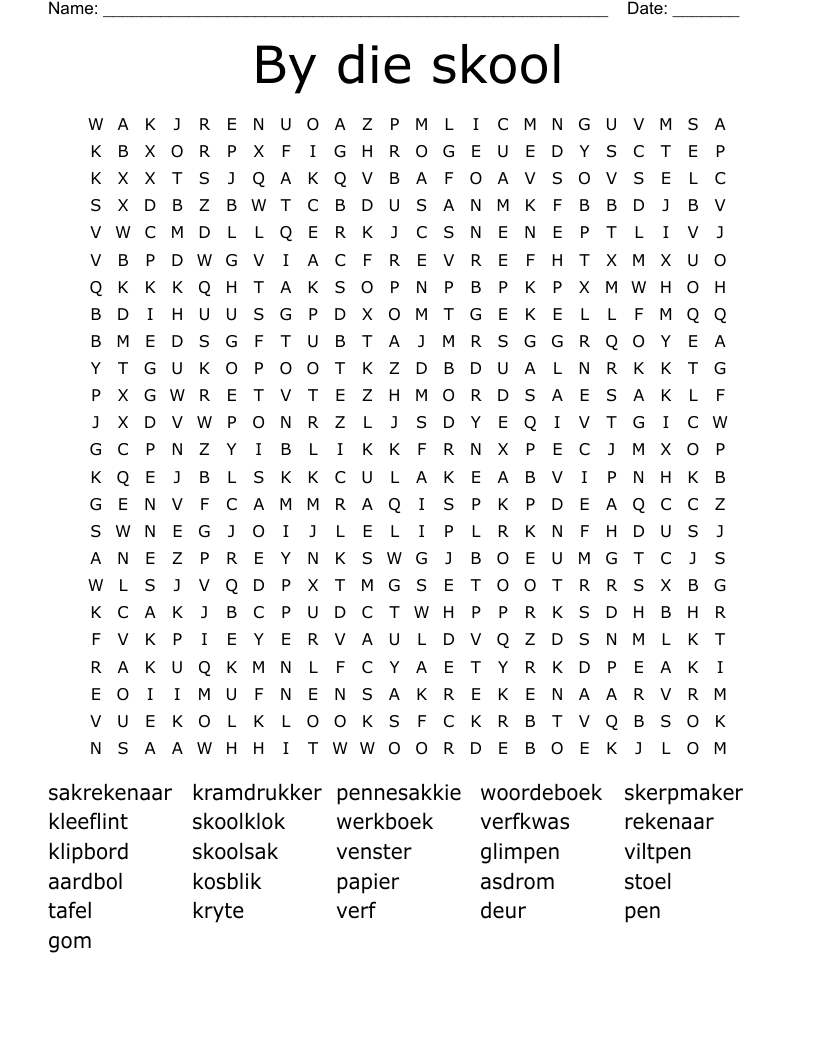 By die skool Word Search