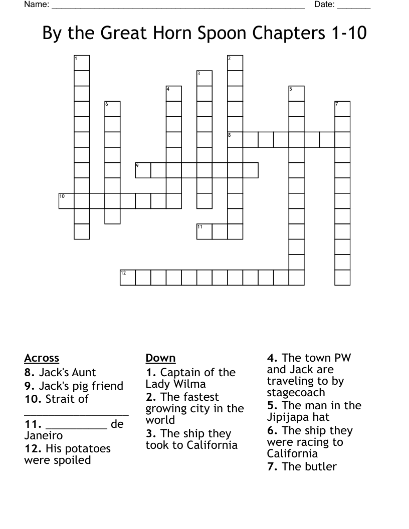 By the Great Horn Spoon Chapters 1-10 Crossword