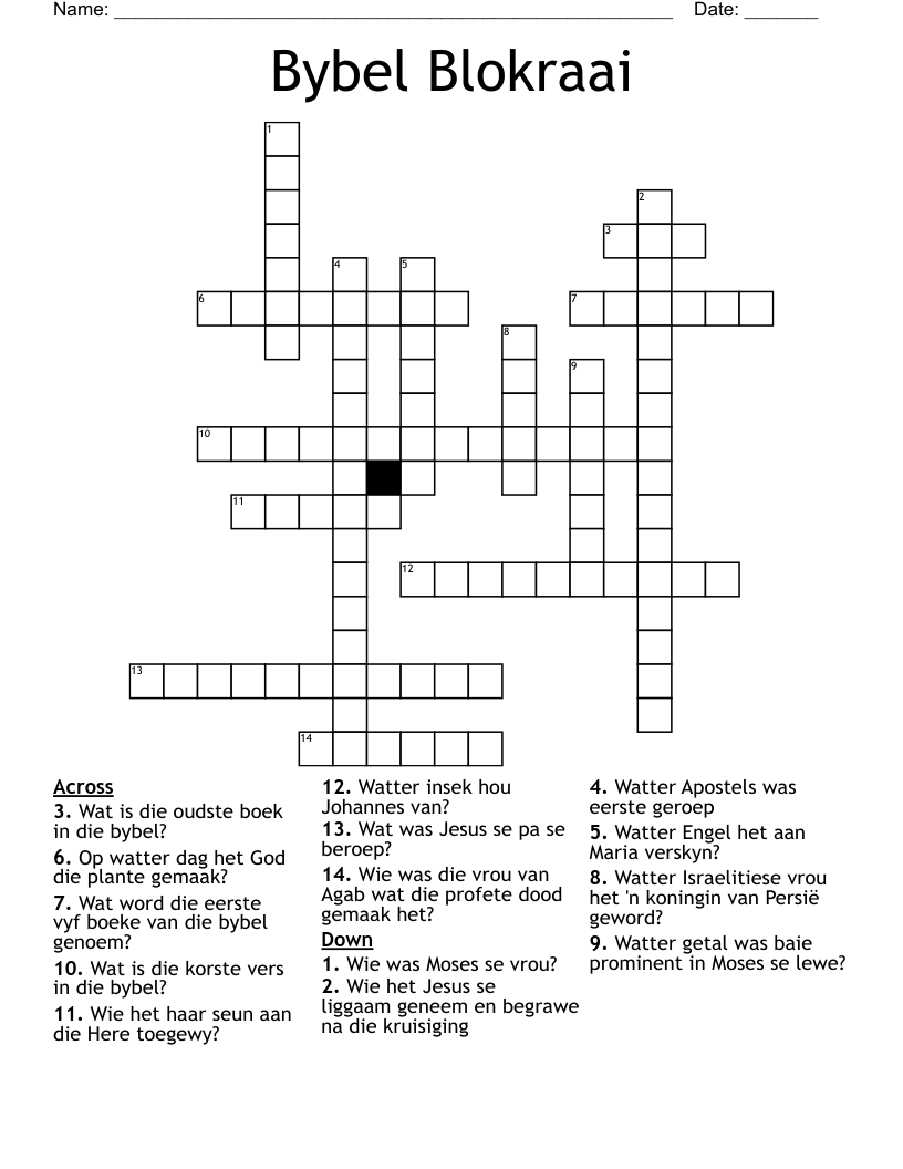 Bybel Blokraai Crossword