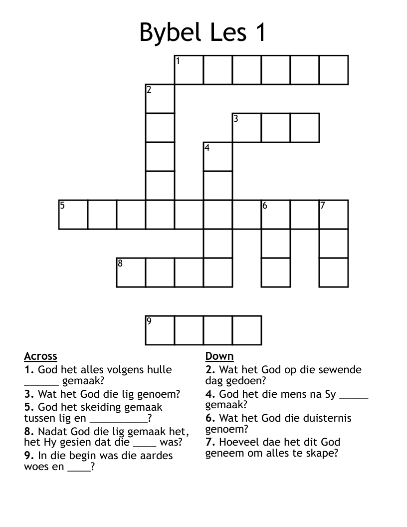 Bybel Les 1 Crossword