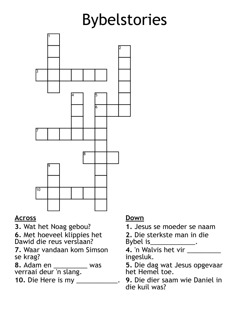 Bybelstories Crossword