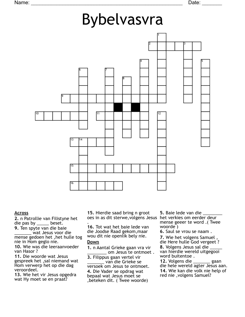 Bybelvasvra Crossword