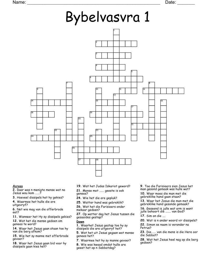 Bybelvasvra 1 Crossword