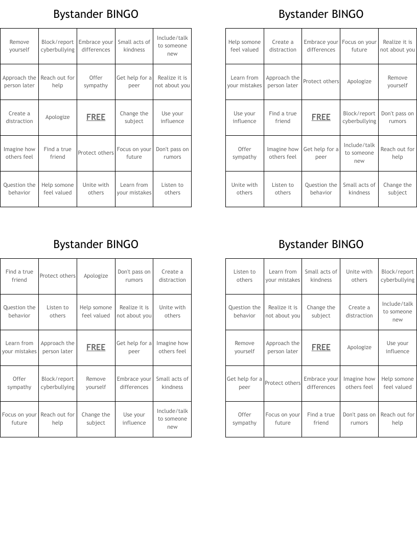Bystander BINGO 