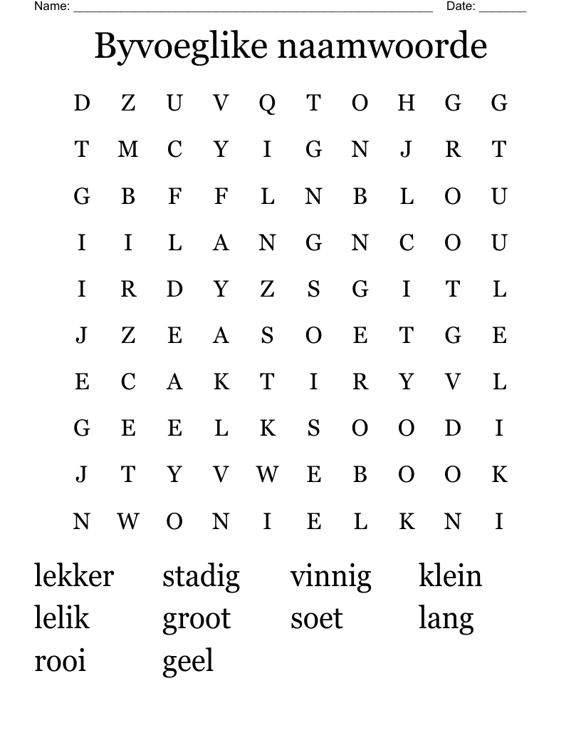 Byvoeglike naamwoorde Word Search
