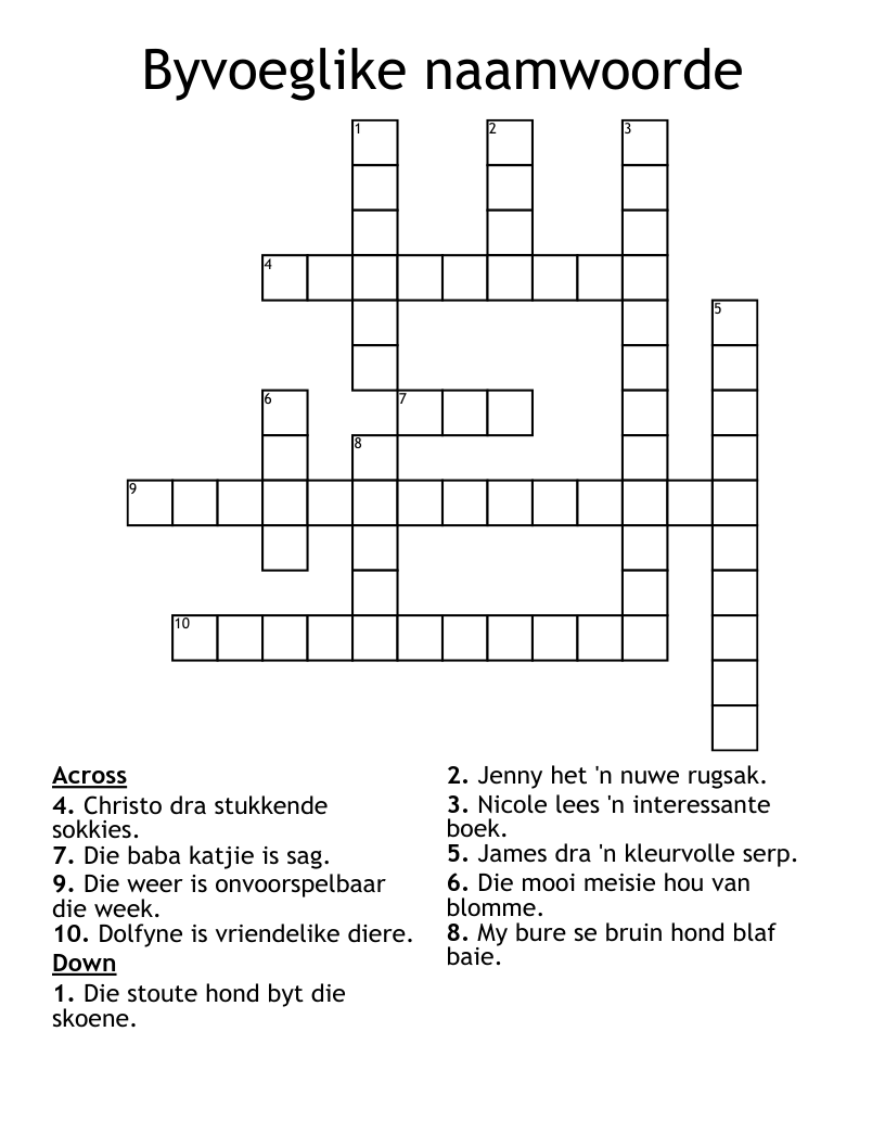 Byvoeglike naamwoorde Crossword